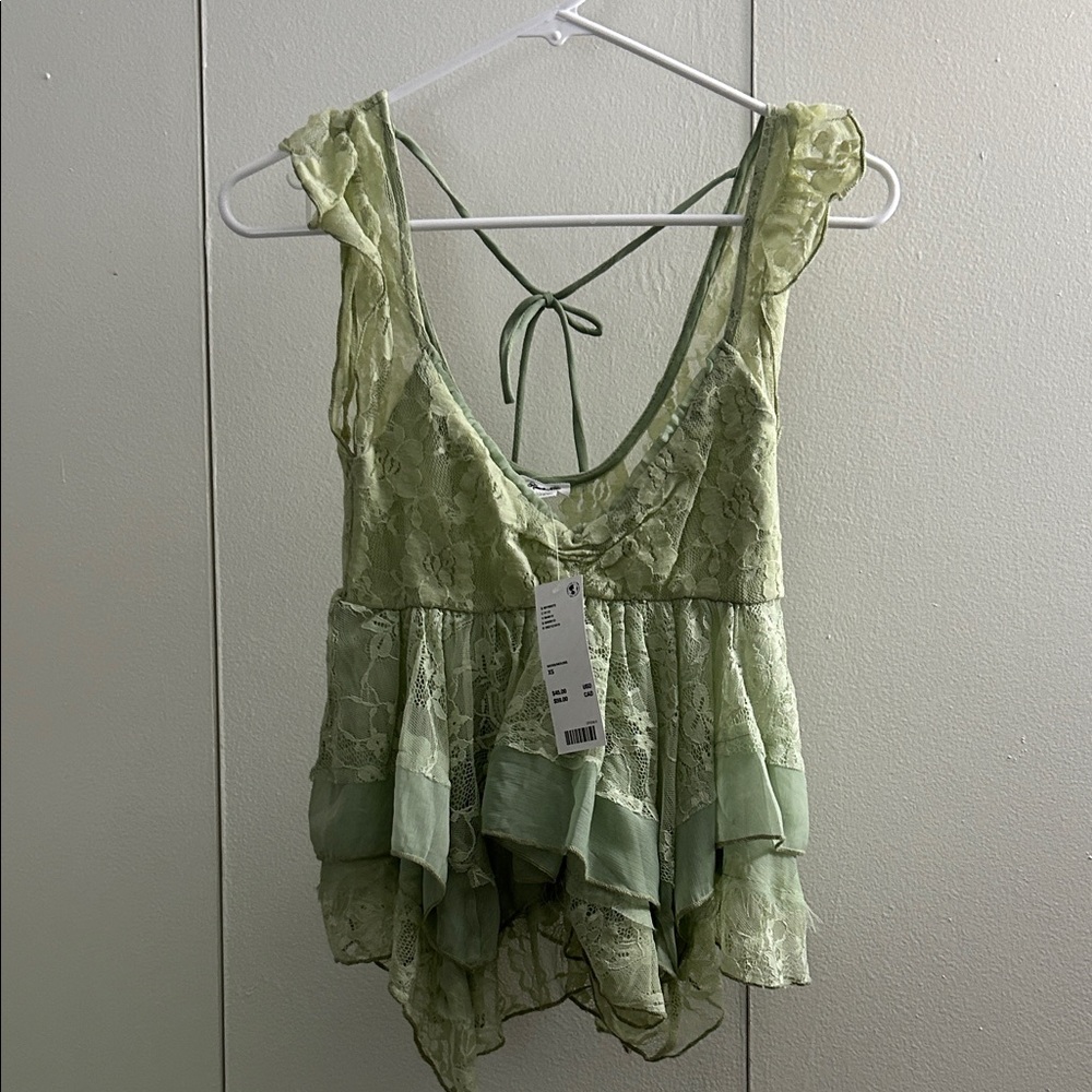 Urban Outfitters Green Lace Sleeveless Top
